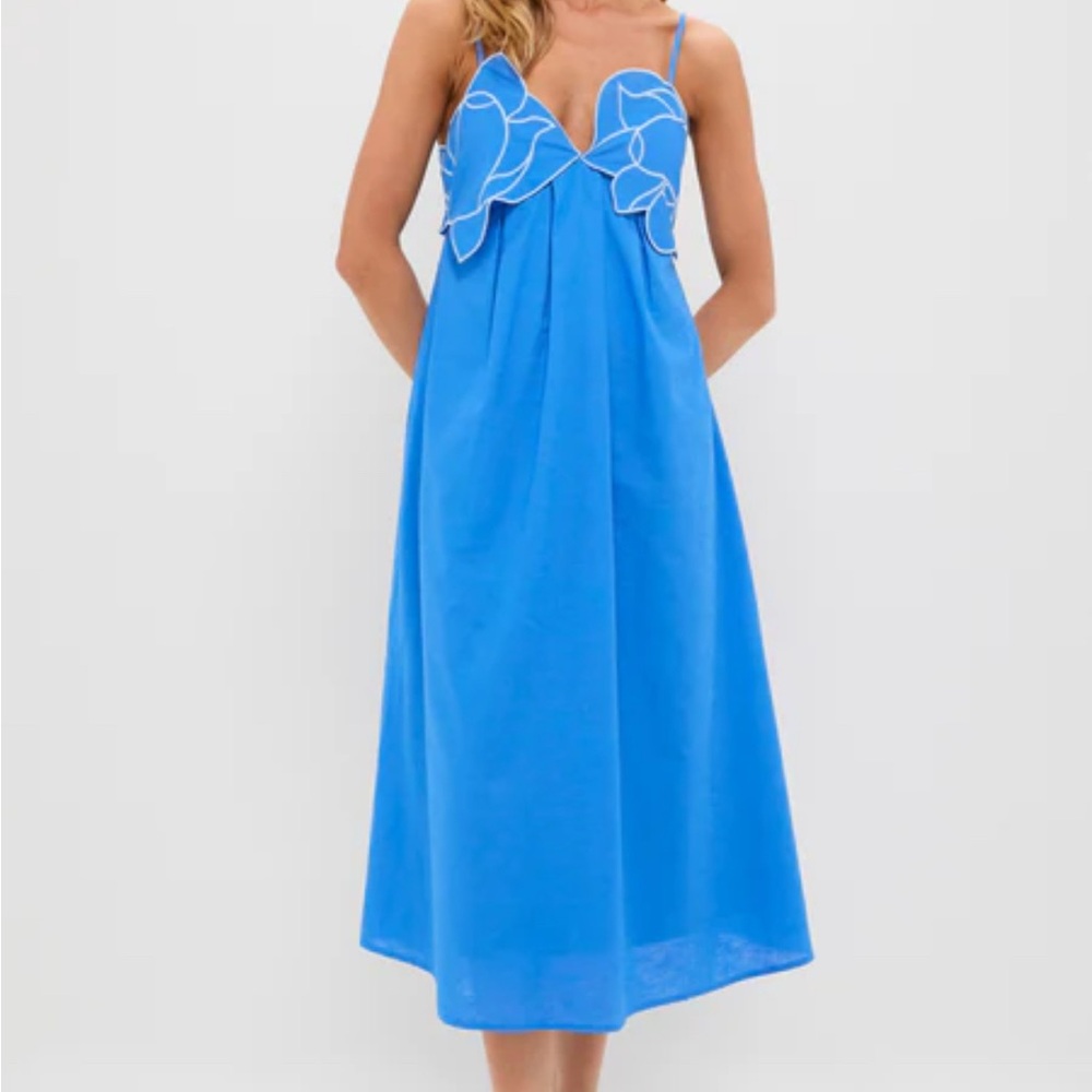 English Factory Blue Spaghetti-Strap Maxi Dress with White Trim